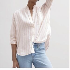 🆕 EVERLANE The Collarless Linen  Striped Button Down Shirt
